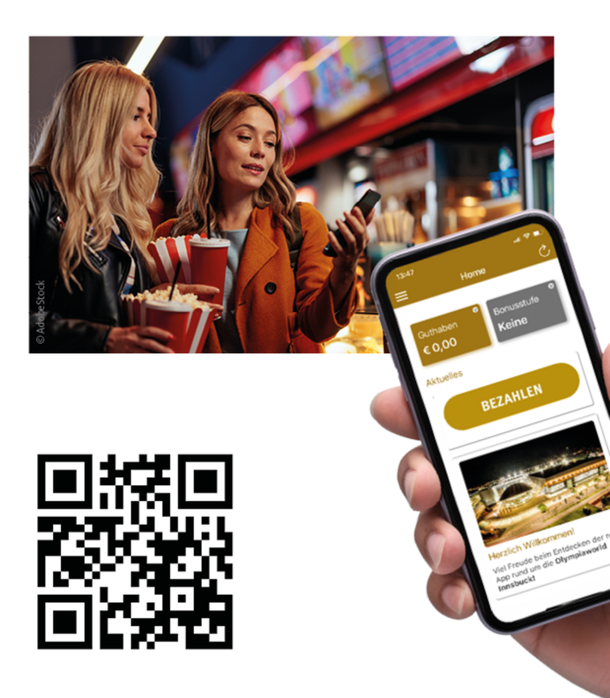 Olympiaworld Innsbruck mobile app with QR code
