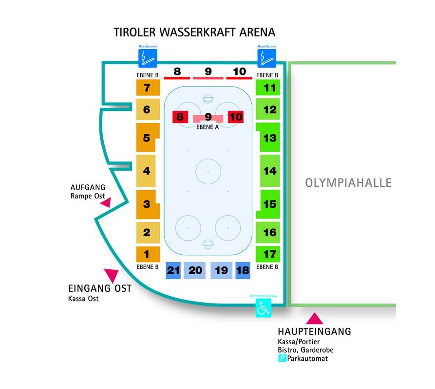 Olympiaworld Innsbruck TIWAG Arena Saalplan