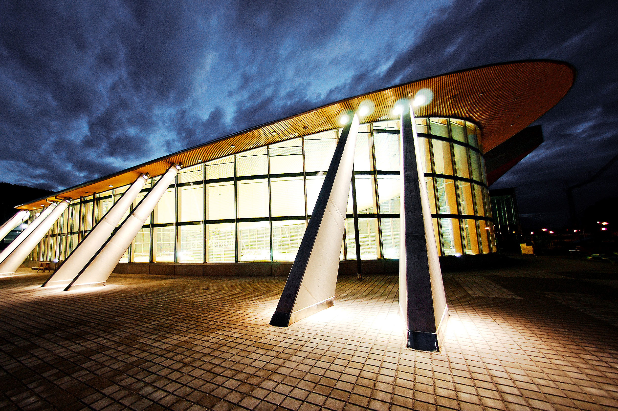 Olympiaworld Innsbruck TIWAG Arena exterior view at night