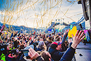 Olympiaworld Innsbruck cheering crowd at the Air & Style Festival